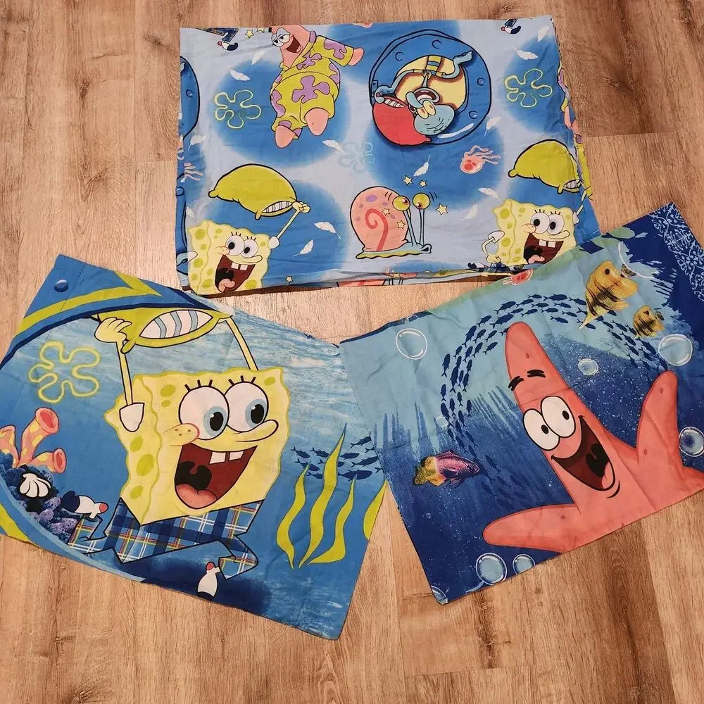 SpongeBob SquarePants Twin Flat Sheet & 2 Standard Pillowcase Vtg Y2K Patrick